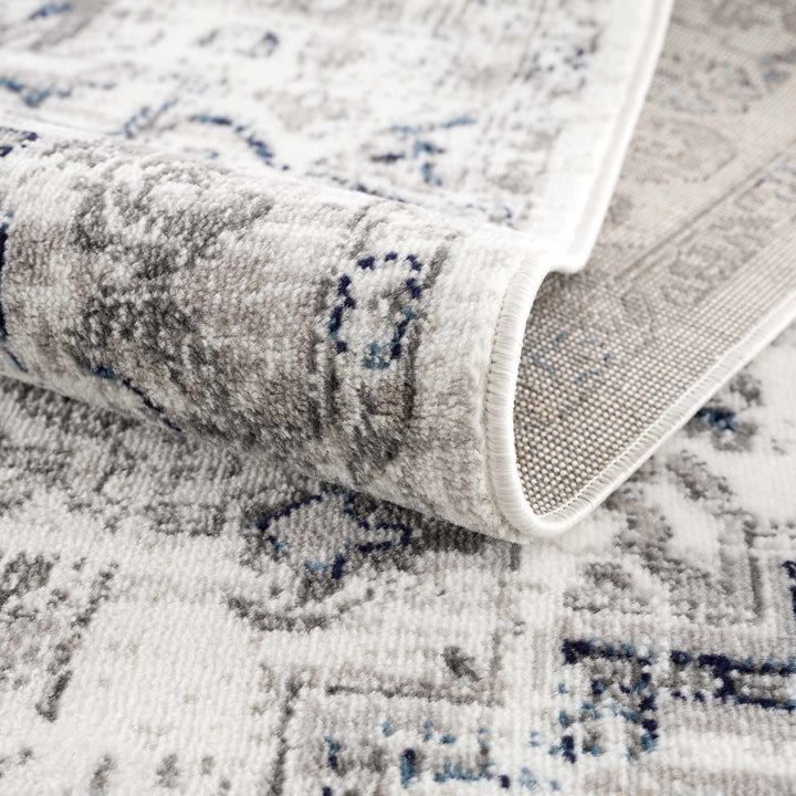 Antique Style Blue, Gray and Ivory Traditional Heriz Design Jute Backing Area Rug - The Rug Decor