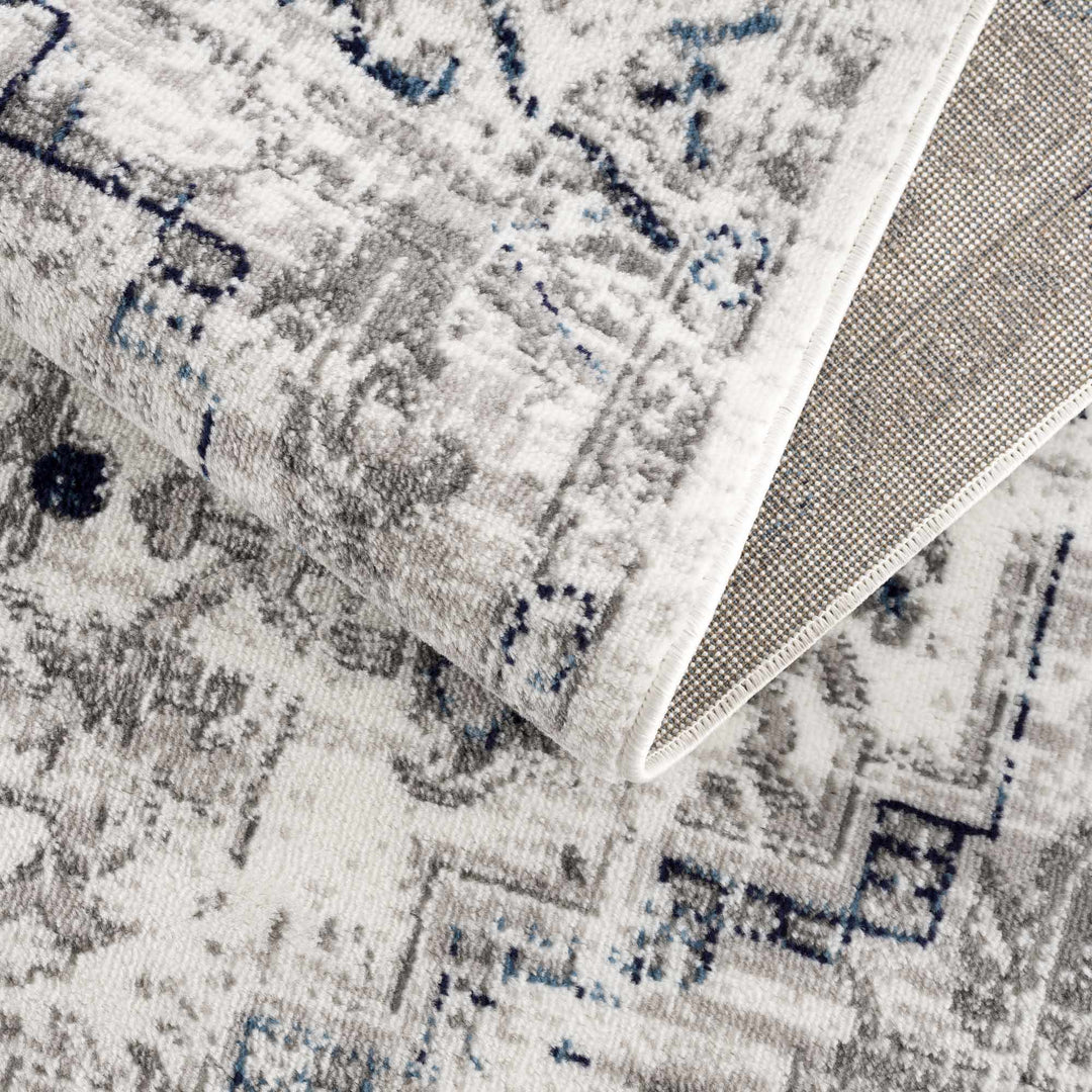 Antique Style Blue, Gray and Ivory Traditional Heriz Design Jute Backing Area Rug - The Rug Decor