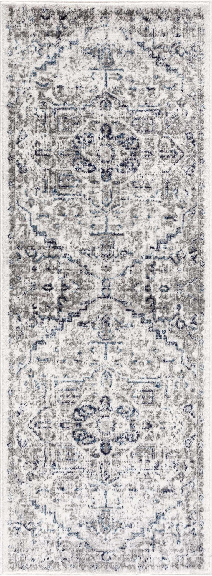 Antique Style Blue, Gray and Ivory Traditional Heriz Design Jute Backing Area Rug - The Rug Decor
