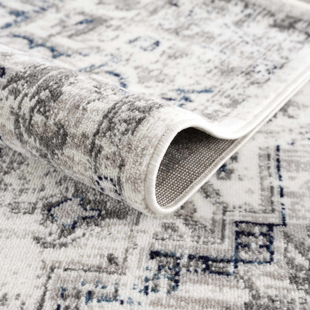 Antique Style Blue, Gray and Ivory Traditional Heriz Design Jute Backing Area Rug - The Rug Decor