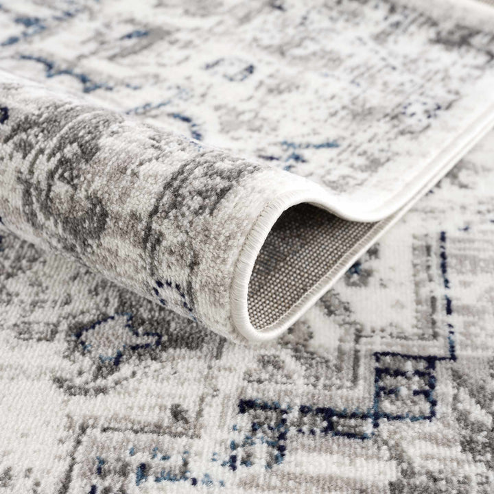 Antique Style Blue, Gray and Ivory Traditional Heriz Design Jute Backing Area Rug - The Rug Decor