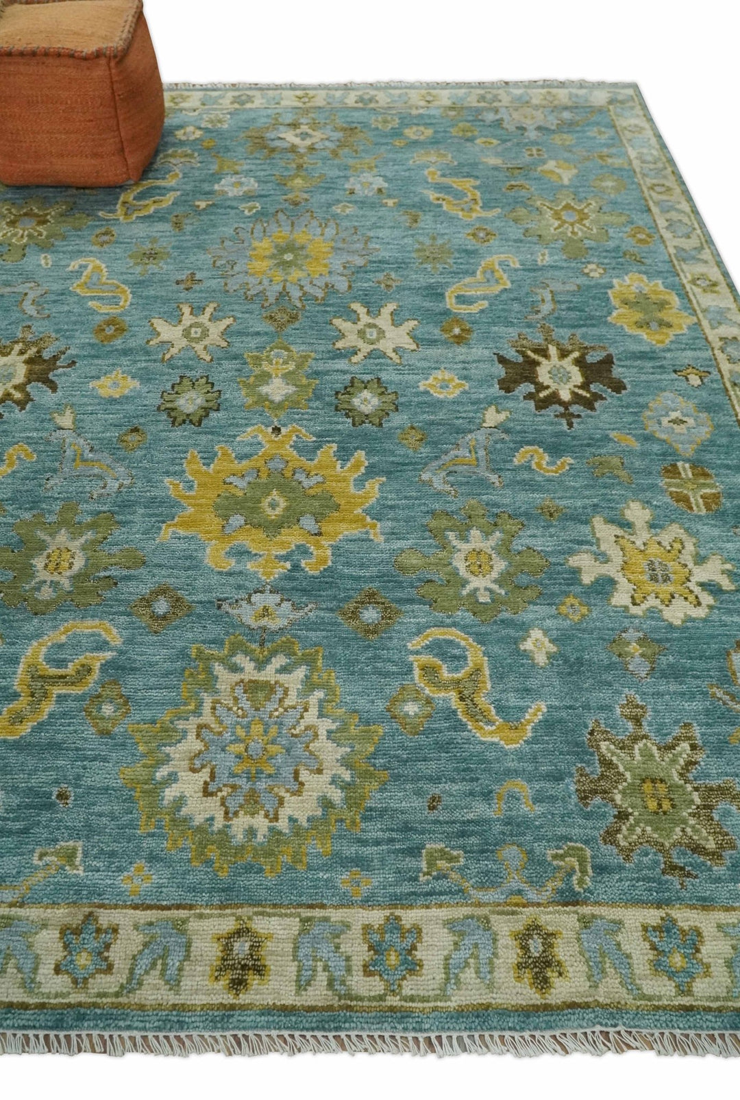 Antique Style Blue, Moss Green and Gold 8x10, 9x12 and 10x14 Wool Hand Knotted Traditional Vintage Wool Area Rug - The Rug Decor