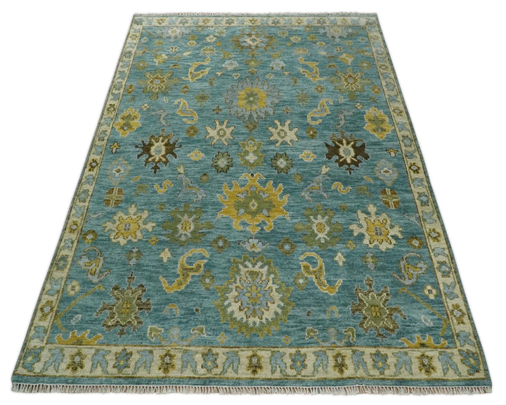 Antique Style Blue, Moss Green and Gold 8x10, 9x12 and 10x14 Wool Hand Knotted Traditional Vintage Wool Area Rug - The Rug Decor