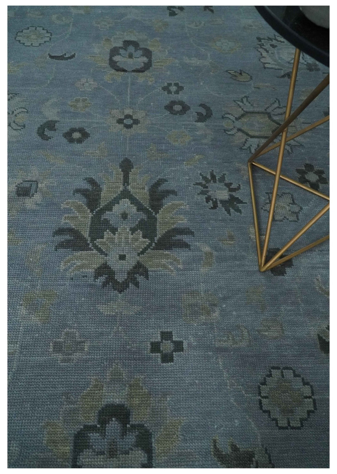 Antique style Blue, Silver and Charcoal Hand Knotted Oushak Wool Area Rug - The Rug Decor