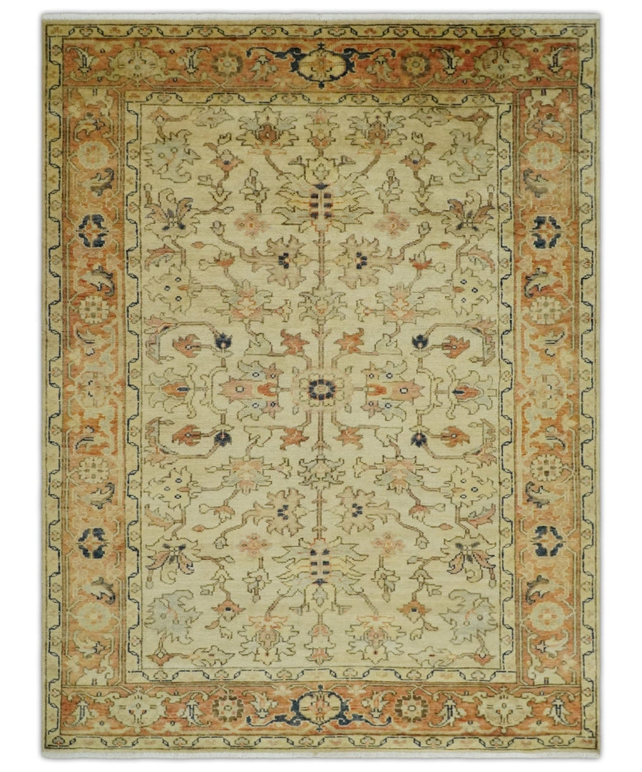 Antique Style Empress Tabriz 6x8 Hand Knotted Beige and Rust Modern Traditional Wool Rug | N35368 - The Rug Decor