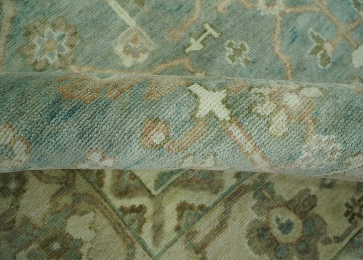 Antique style Floral Gray, Beige and Green Hand knotted Oriental Oushak Multi Size Wool Area Rug - The Rug Decor