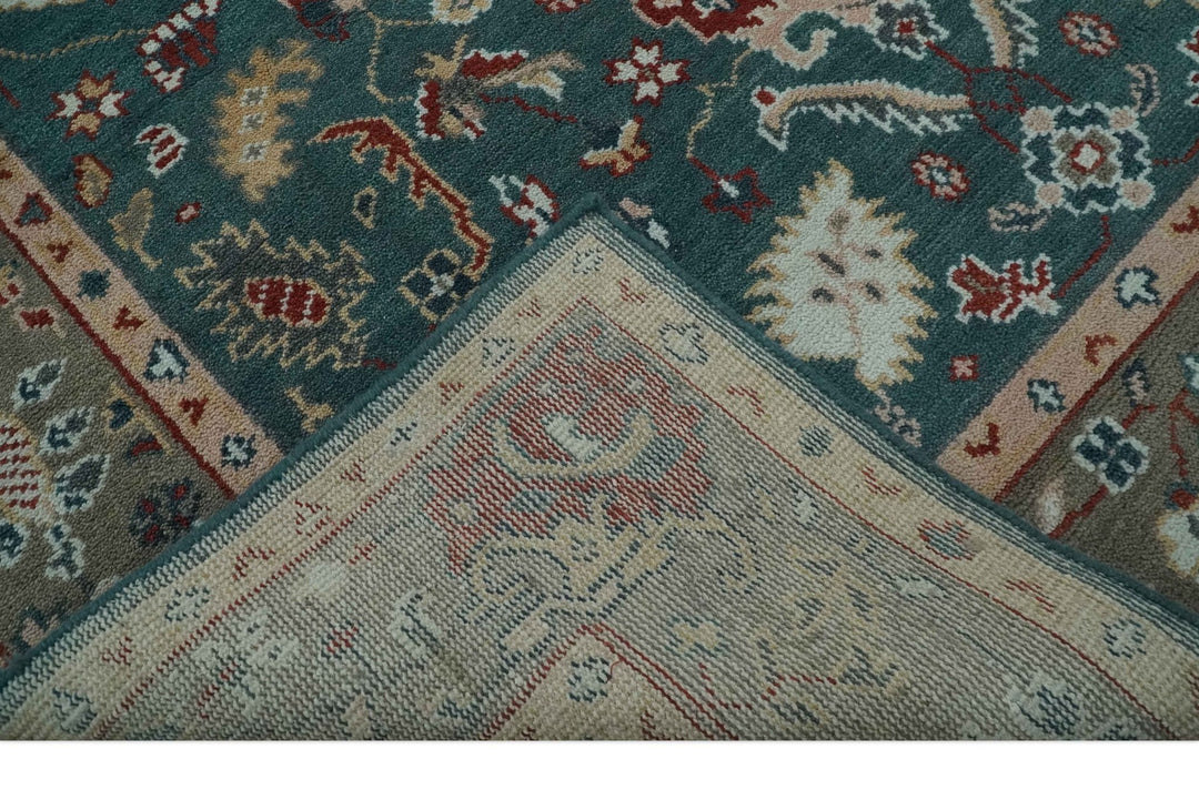 Antique Style Floral Teal, Camel and Brown Hand Knotted Oriental Oushak 8x10 wool Area Rug - The Rug Decor