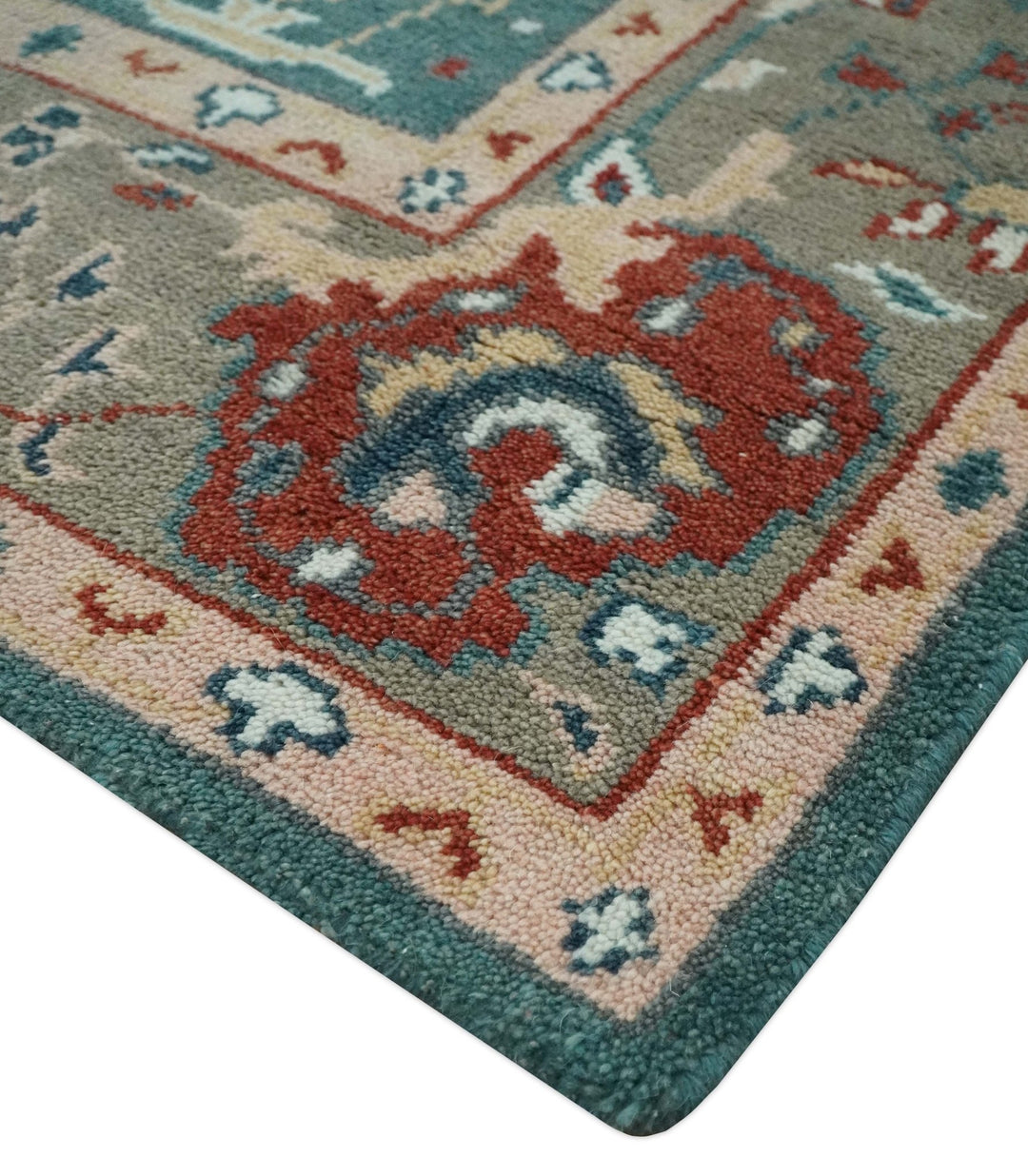 Antique Style Floral Teal, Camel and Brown Hand Knotted Oriental Oushak 8x10 wool Area Rug - The Rug Decor