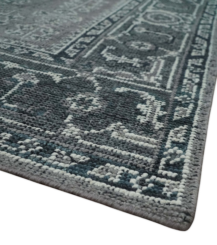 Antique Style Hand Knotted Multi Size Charcoal and Silver Traditional Low Pile Wool Area Rug - The Rug Decor