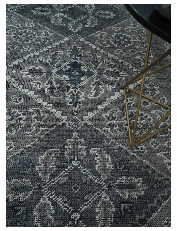 Antique Style Hand Knotted Multi Size Charcoal and Silver Traditional Low Pile Wool Area Rug - The Rug Decor