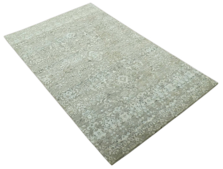 Antique style Ivory and Beige Hand Knotted Traditional Design 5x8 wool Area Rug - The Rug Decor