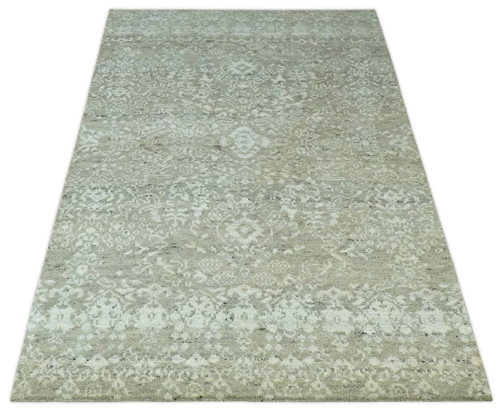 Antique style Ivory and Beige Hand Knotted Traditional Design 5x8 wool Area Rug - The Rug Decor