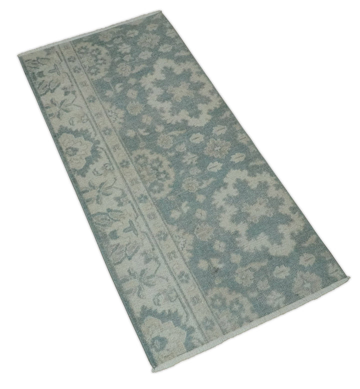 Antique Style Ivory and Gray Hand Knotted Traditional Oushak 2x4 wool Bedside Rug - The Rug Decor