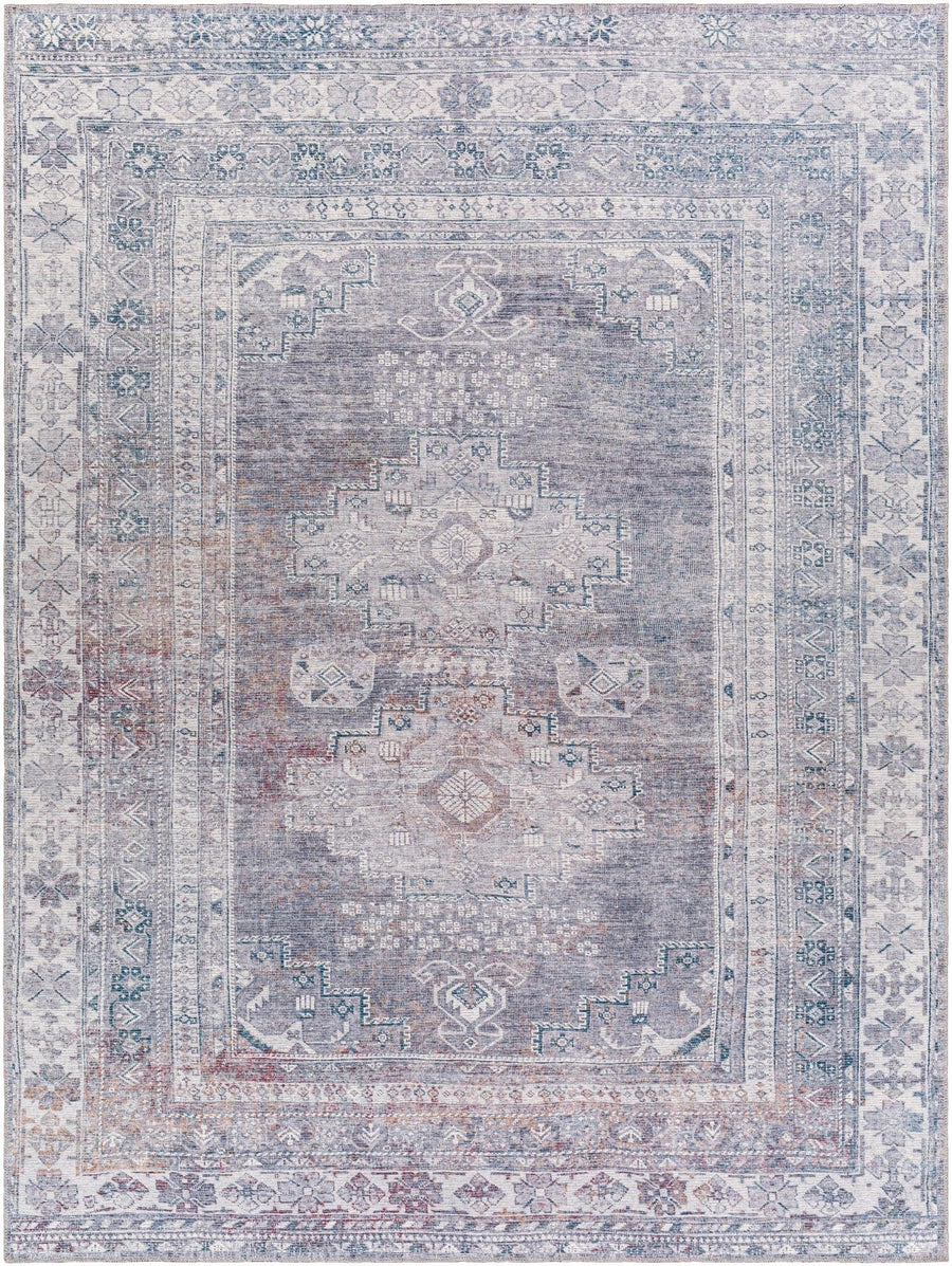 Antique Style Light Purple, Teal, Rust and Ivory Traditional Heriz Washable Area Rug - The Rug Decor