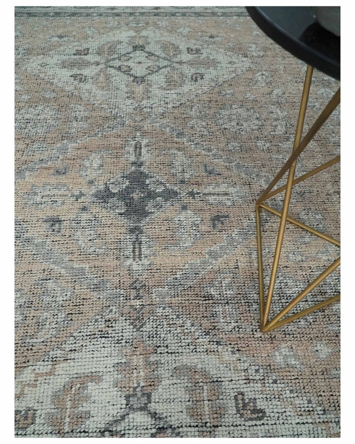 Antique Style Peach, Ivory and Charcoal 8x10 Hand knotted Traditional wool Area Rug - The Rug Decor