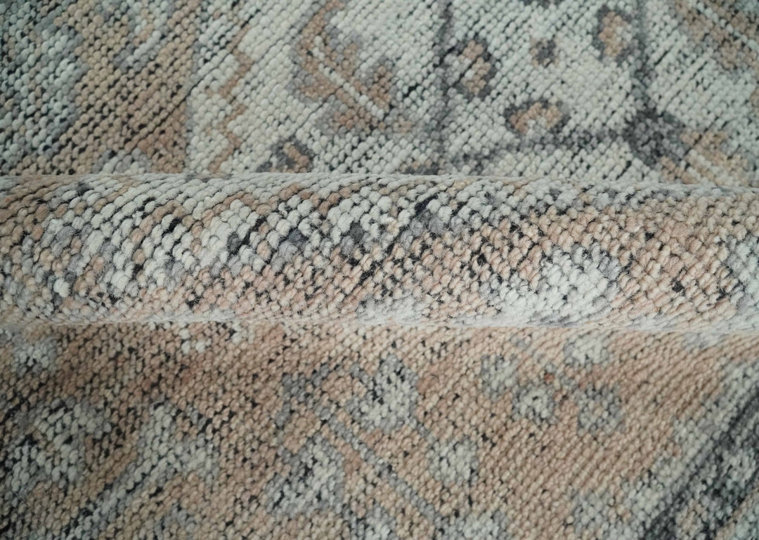 Antique Style Peach, Ivory and Charcoal 8x10 Hand knotted Traditional wool Area Rug - The Rug Decor