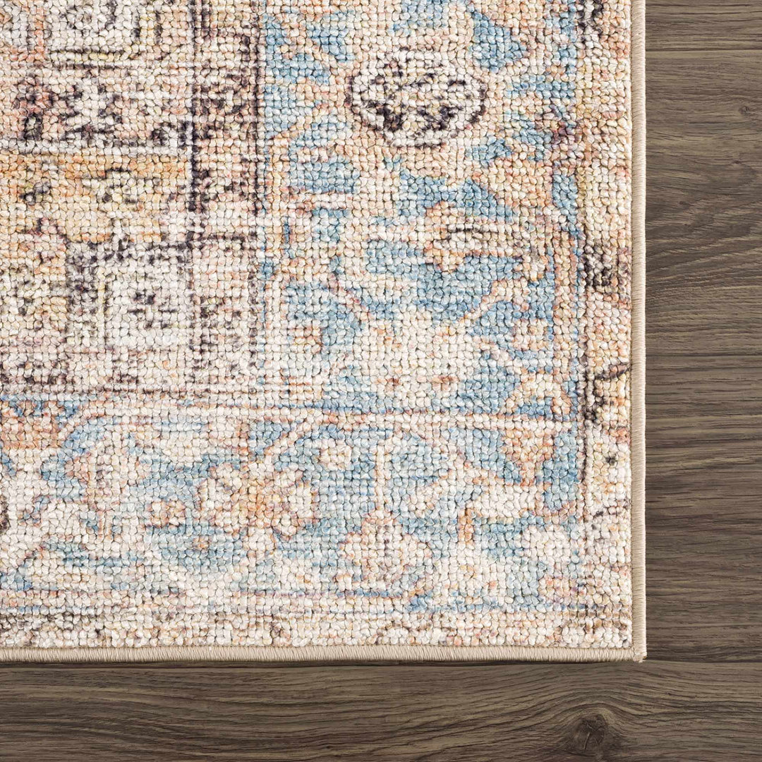 Antique style Rust, Blue, Beige and Charcoal Traditional Heriz Washable Area Rug - The Rug Decor