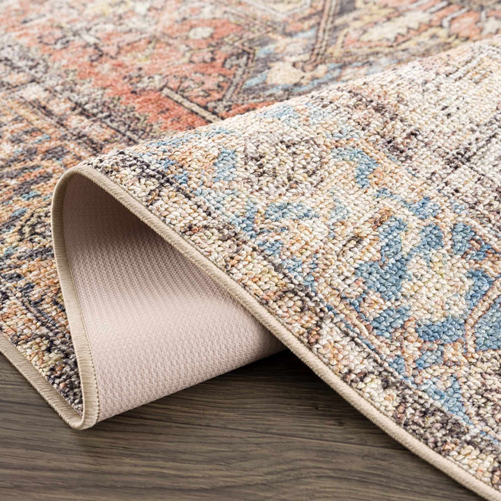 Antique style Rust, Blue, Beige and Charcoal Traditional Heriz Washable Area Rug - The Rug Decor