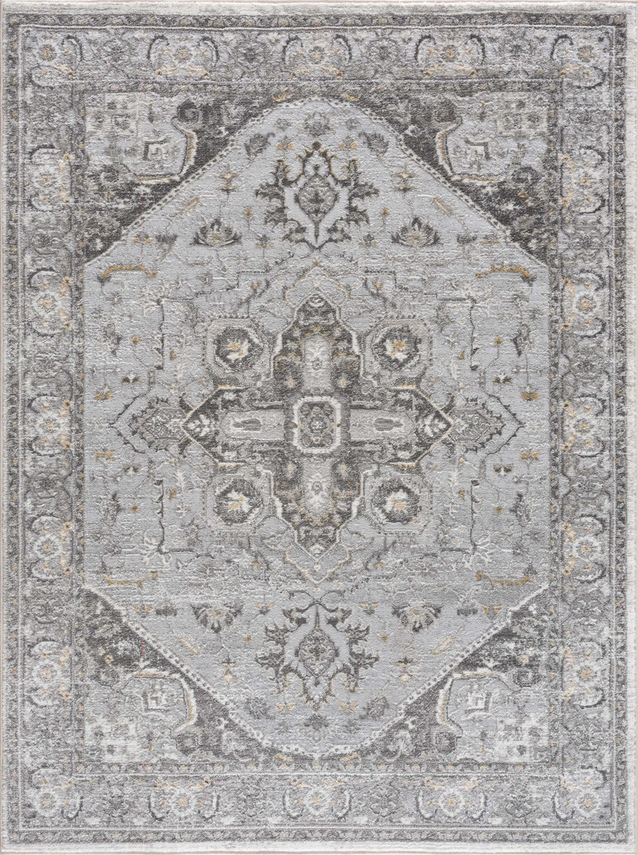Antique Style Traditional Design Heriz Gray, Charcoal And Gold Area Rug - The Rug Decor
