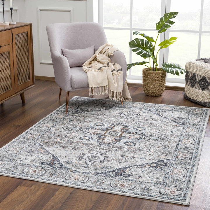 Antique Style Traditional Turkish Design Gray, Charcoal, Teal and Brown Area Rug - The Rug Decor