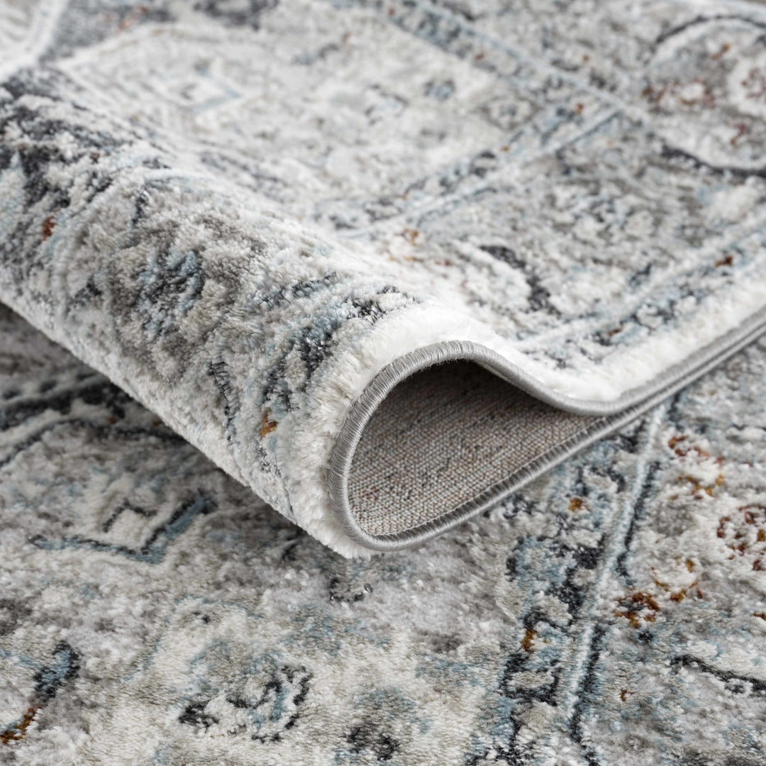 Antique Style Traditional Turkish Design Gray, Charcoal, Teal and Brown Area Rug - The Rug Decor