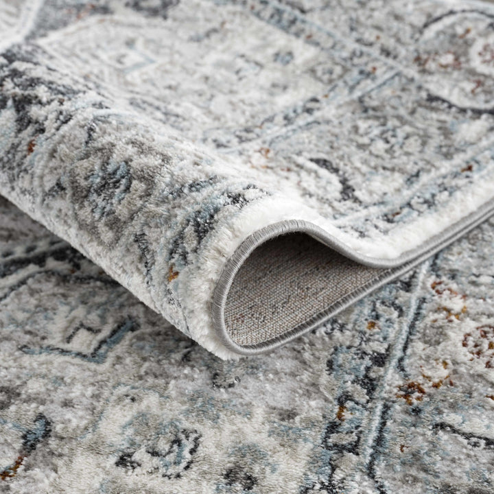 Antique Style Traditional Turkish Design Gray, Charcoal, Teal and Brown Area Rug - The Rug Decor