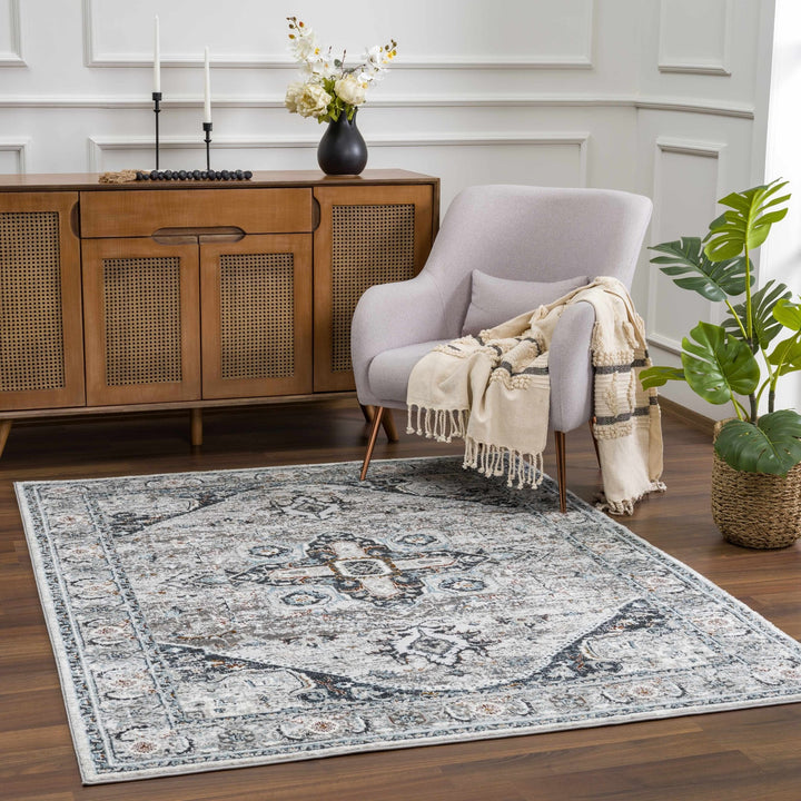 Antique Style Traditional Turkish Design Gray, Charcoal, Teal and Brown Area Rug - The Rug Decor
