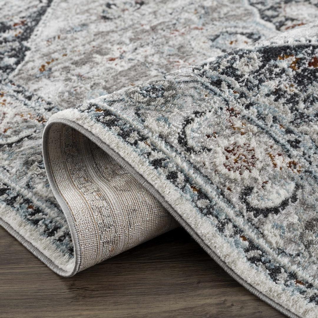 Antique Style Traditional Turkish Design Gray, Charcoal, Teal and Brown Area Rug - The Rug Decor