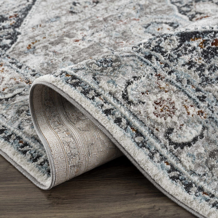 Antique Style Traditional Turkish Design Gray, Charcoal, Teal and Brown Area Rug - The Rug Decor