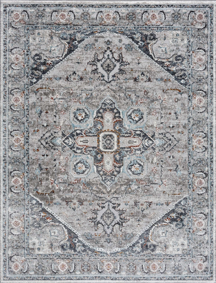 Antique Style Traditional Turkish Design Gray, Charcoal, Teal and Brown Area Rug - The Rug Decor