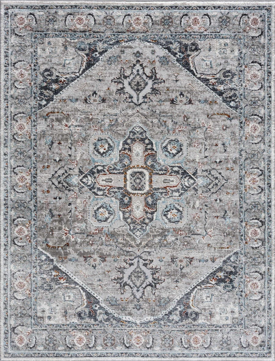 Antique Style Traditional Turkish Design Gray, Charcoal, Teal and Brown Area Rug - The Rug Decor