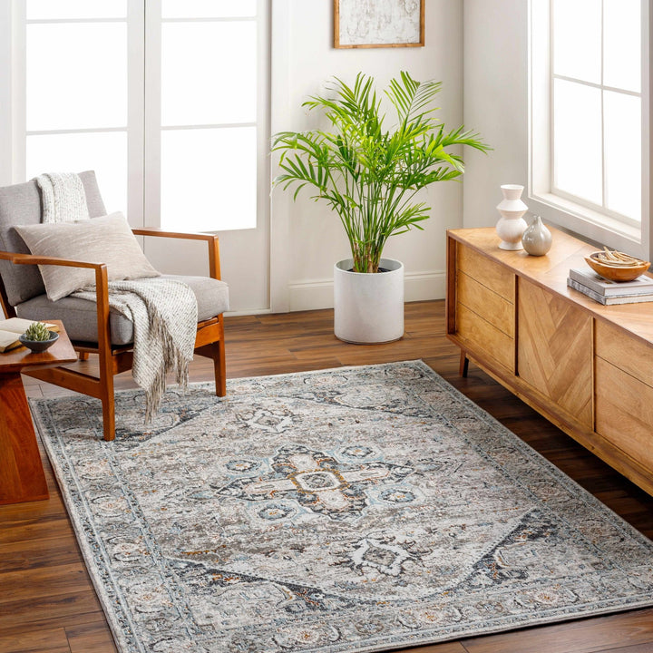 Antique Style Traditional Turkish Design Gray, Charcoal, Teal and Brown Area Rug - The Rug Decor