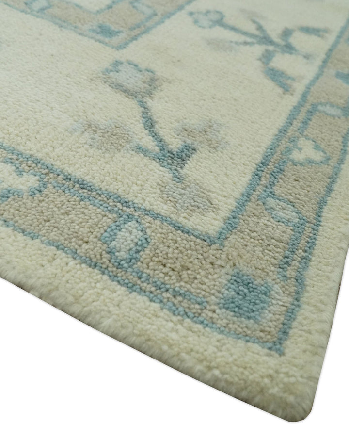 Antique Style Tree of life Beige and Teal Traditional Hand Knotted Custom Made wool Area Rug - The Rug Decor