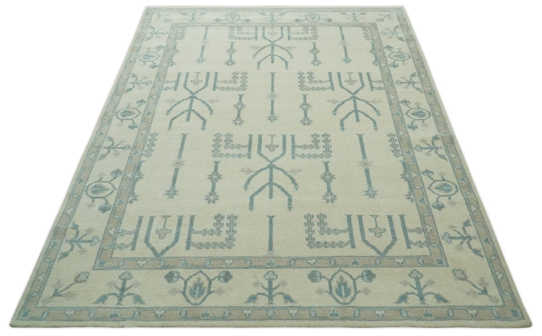 Antique Style Tree of life Beige and Teal Traditional Hand Knotted Custom Made wool Area Rug - The Rug Decor