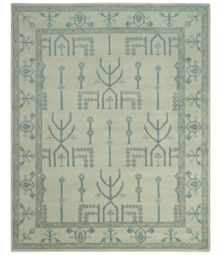 Antique Style Tree of life Beige and Teal Traditional Hand Knotted Custom Made wool Area Rug - The Rug Decor