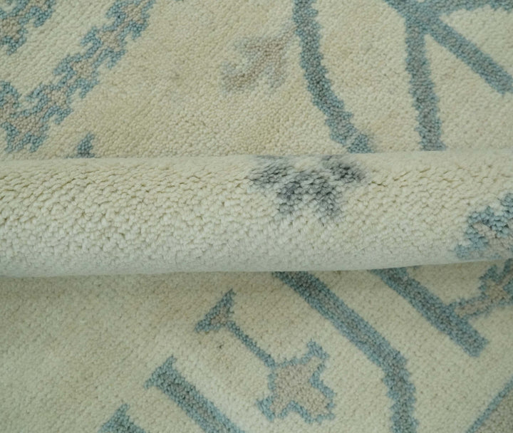 Antique Style Tree of life Beige and Teal Traditional Hand Knotted Custom Made wool Area Rug - The Rug Decor