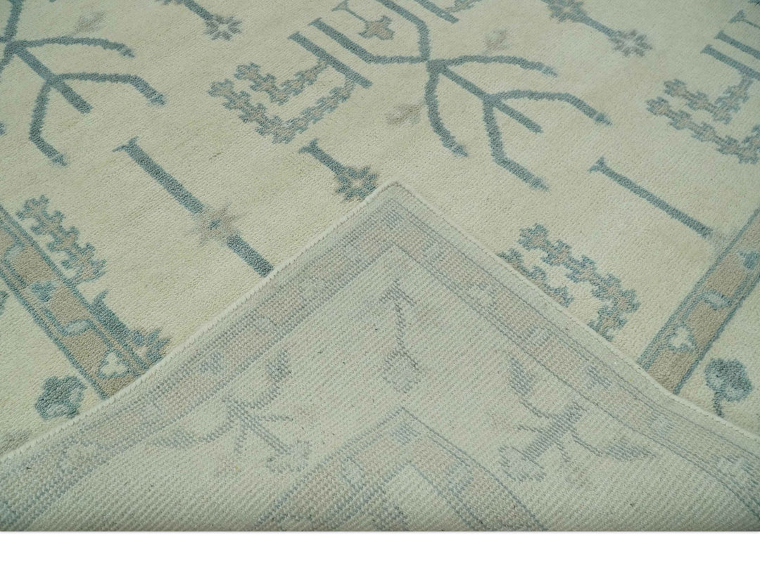 Antique Style Tree of life Beige and Teal Traditional Hand Knotted Custom Made wool Area Rug - The Rug Decor