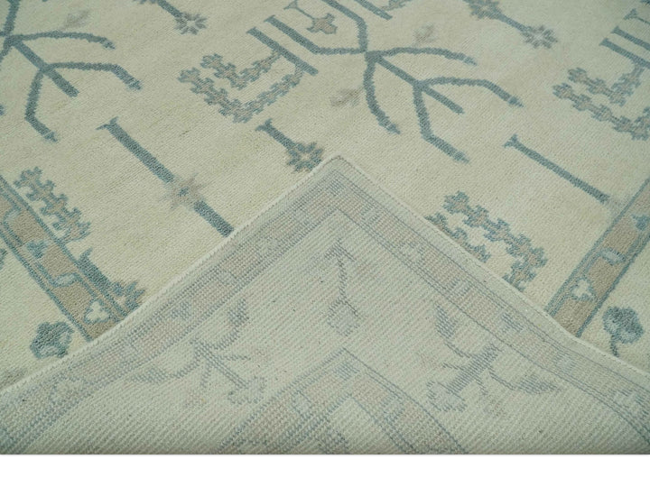 Antique Style Tree of life Beige and Teal Traditional Hand Knotted Custom Made wool Area Rug - The Rug Decor