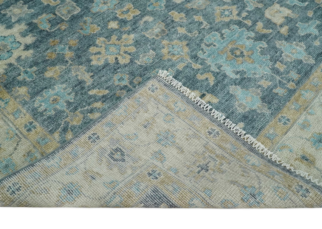 Antique Teal Blue 6x9, 8x10, 9x12, 10x14 and 12x15 Hand Knotted Oriental Oushak Ivory and Beige Wool Area Rug | TRD2760 - The Rug Decor