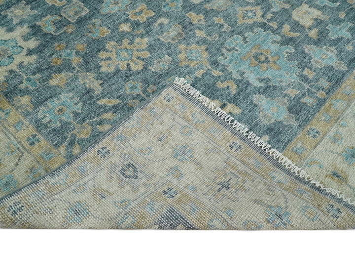 Antique Teal Blue 6x9, 8x10, 9x12, 10x14 and 12x15 Hand Knotted Oriental Oushak Ivory and Beige Wool Area Rug | TRD2760 - The Rug Decor