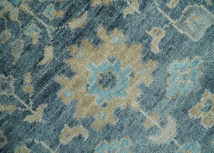 Antique Teal Blue 6x9, 8x10, 9x12, 10x14 and 12x15 Hand Knotted Oriental Oushak Ivory and Beige Wool Area Rug | TRD2760 - The Rug Decor
