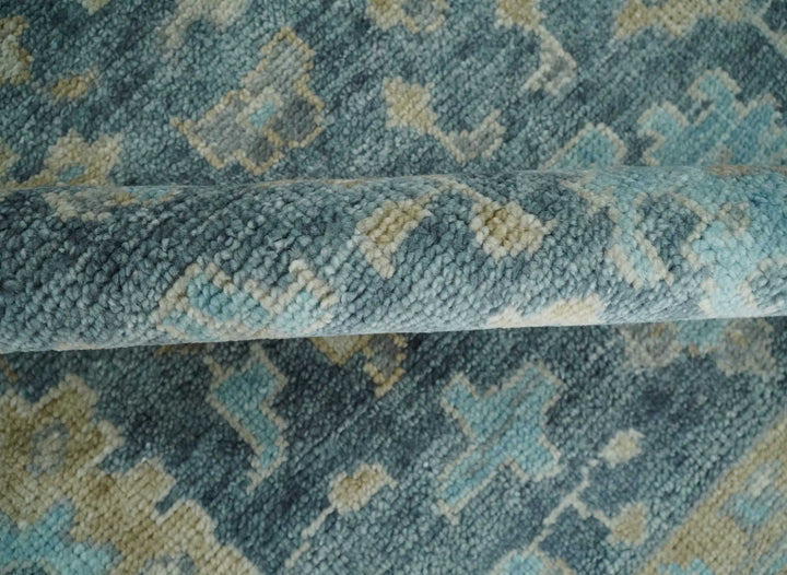Antique Teal Blue 6x9, 8x10, 9x12, 10x14 and 12x15 Hand Knotted Oriental Oushak Ivory and Beige Wool Area Rug | TRD2760 - The Rug Decor