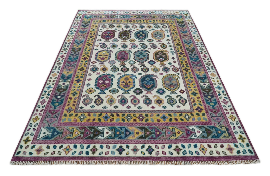 Antique Turkish 8x10, 9x12, 10x14 and 12x15 Hand Knotted Ivory, Gold and Pink Persian Rug | TRDCP1072 - The Rug Decor