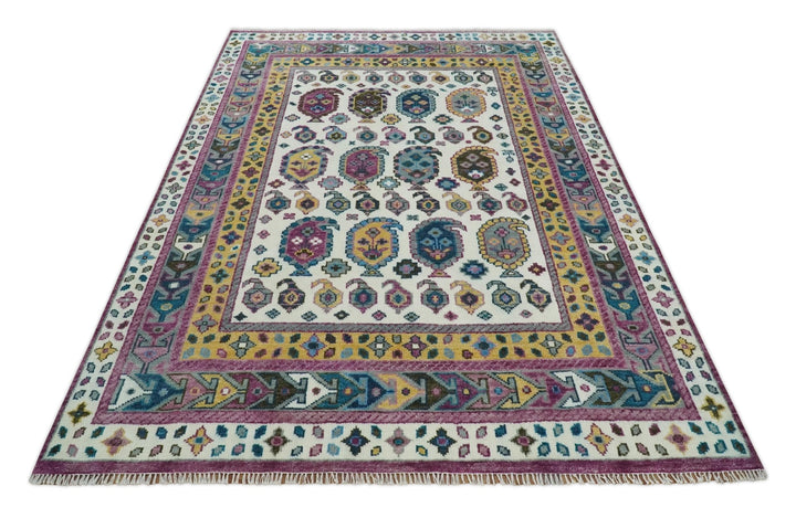 Antique Turkish 8x10, 9x12, 10x14 and 12x15 Hand Knotted Ivory, Gold and Pink Persian Rug | TRDCP1072 - The Rug Decor