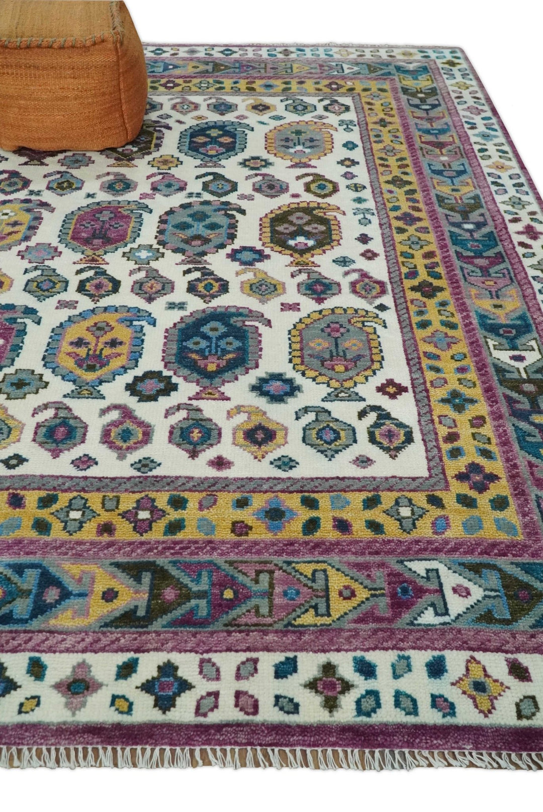 Antique Turkish 8x10, 9x12, 10x14 and 12x15 Hand Knotted Ivory, Gold and Pink Persian Rug | TRDCP1072 - The Rug Decor