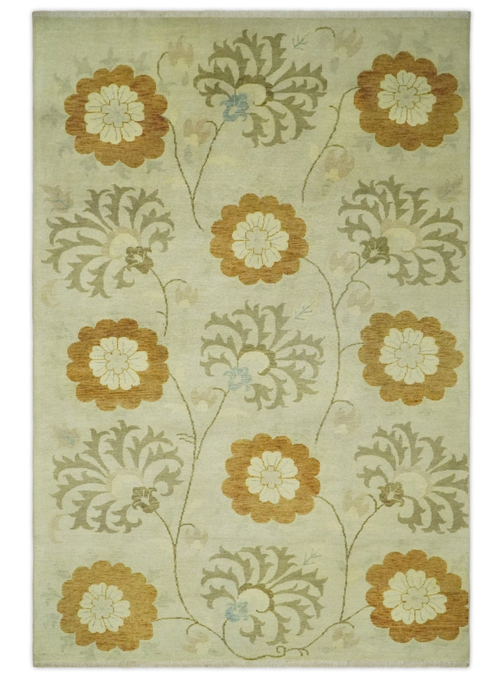 Antique Turkish Floral 8x10, 6x9, 4x6 and 2.6x10 Hand Knotted Beige, Olive and Rust Floral Persian Rug | AC5 - The Rug Decor