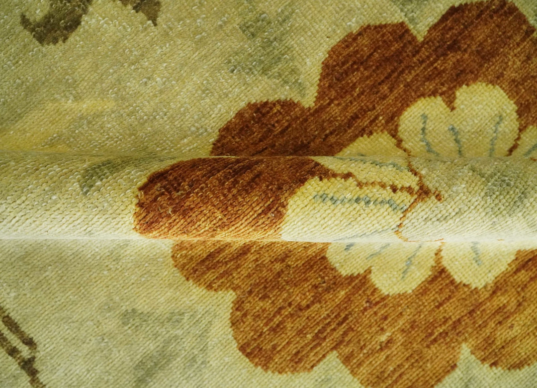 Antique Turkish Floral 8x10 Hand Knotted Beige, Olive and Rust Floral Persian Rug | AC5810 - The Rug Decor