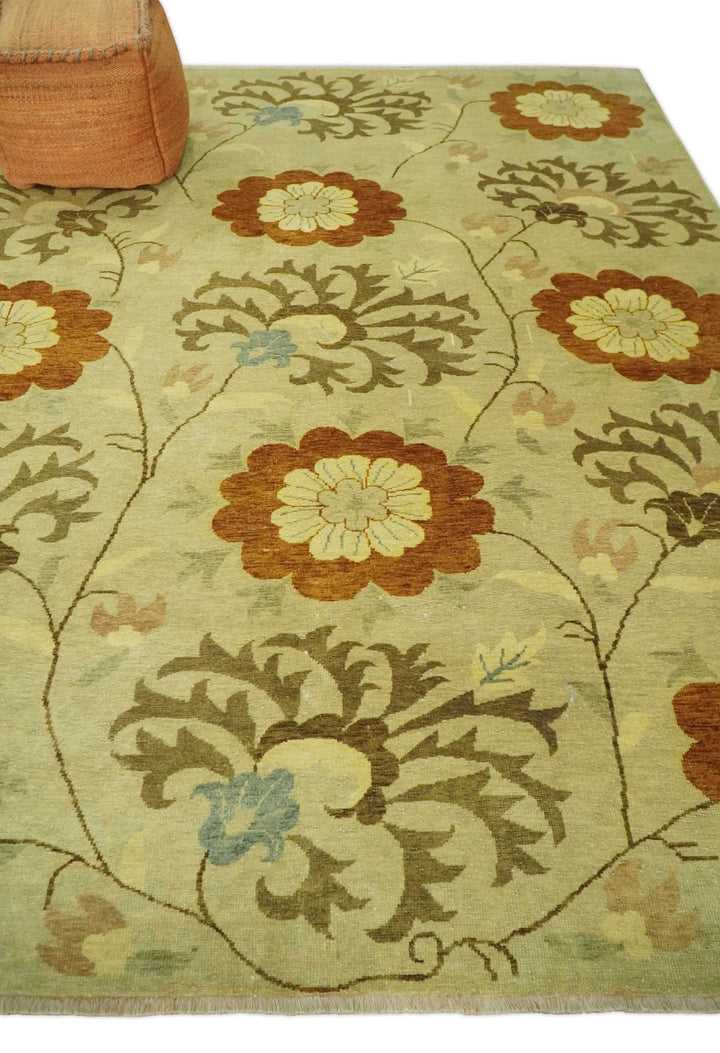 Antique Turkish Floral 8x10 Hand Knotted Beige, Olive and Rust Floral Persian Rug | AC5810 - The Rug Decor