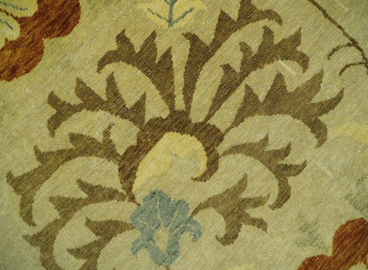 Antique Turkish Floral 8x10 Hand Knotted Beige, Olive and Rust Floral Persian Rug | AC5810 - The Rug Decor