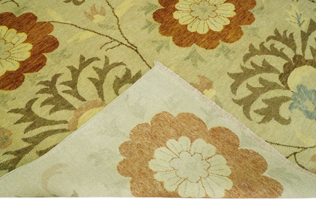 Antique Turkish Floral 8x10 Hand Knotted Beige, Olive and Rust Floral Persian Rug | AC5810 - The Rug Decor